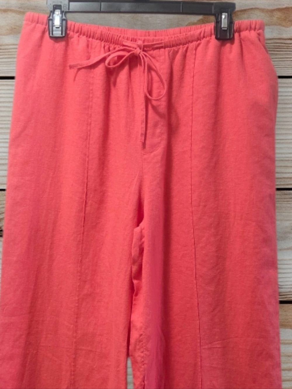 a new day Coral Pink Wide-Leg Drawstring Linen Blend High Waist Pants - Picture 3 of 7